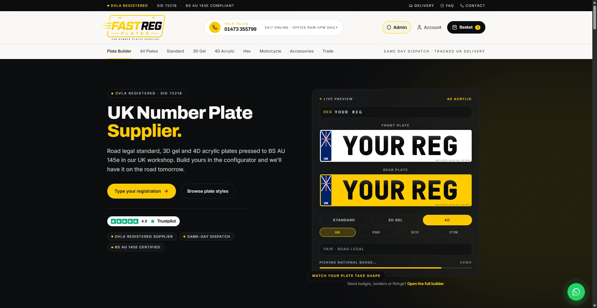 Fast Reg Plates desktop website