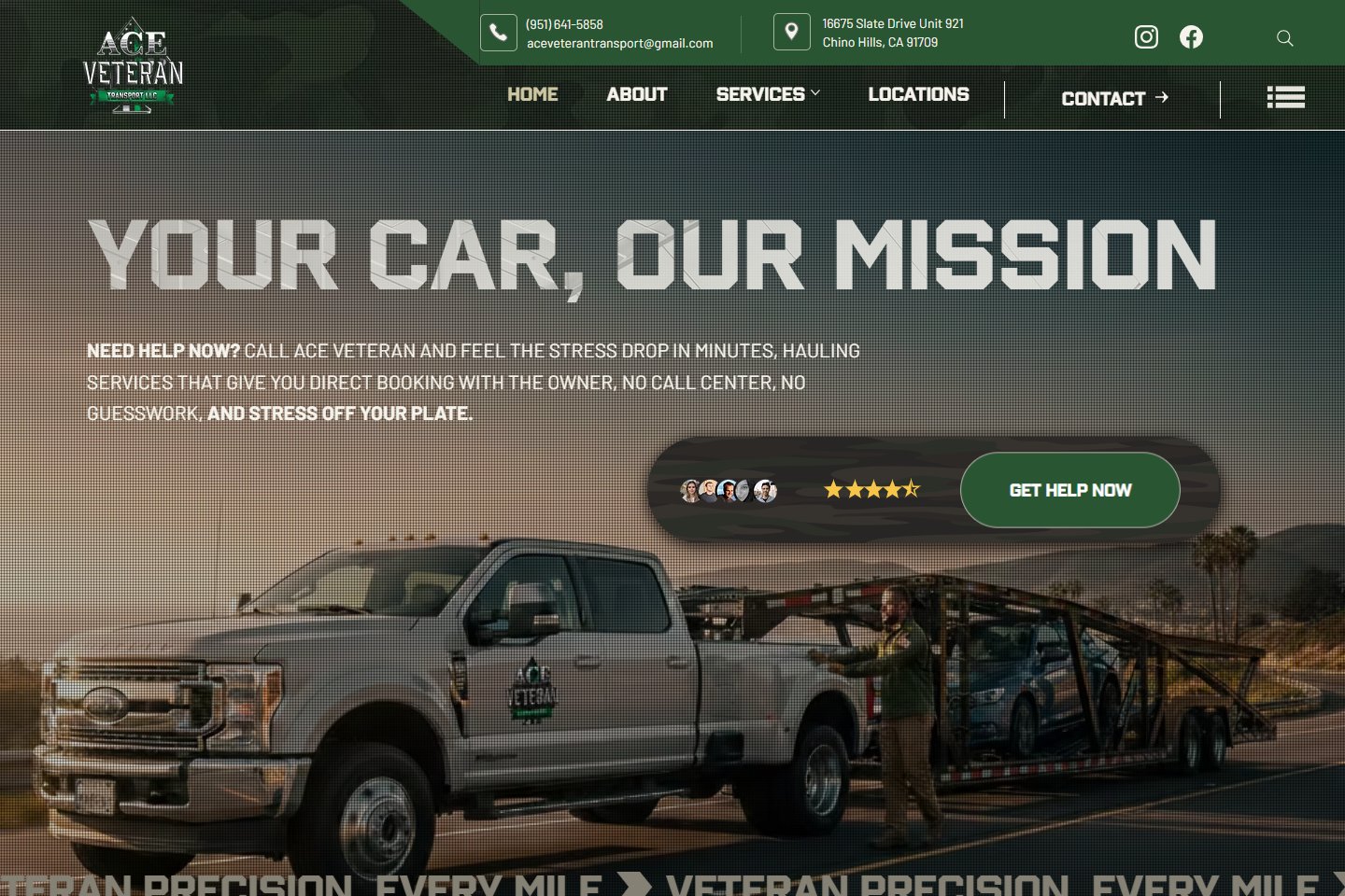 Ace Veteran Transport — actual desktop website layout